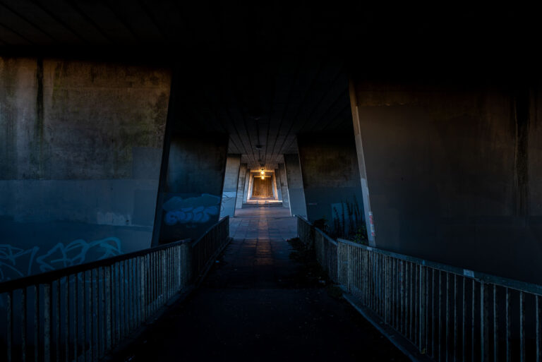a poorly lit underpass under the M4